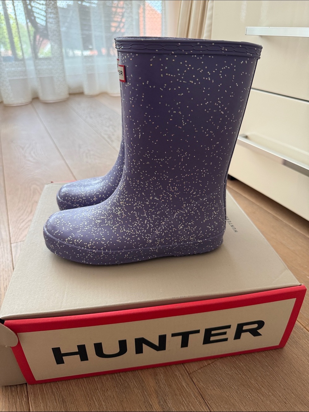 HUNTER kids first classic boots iridescent purple glitter girls size 13 US